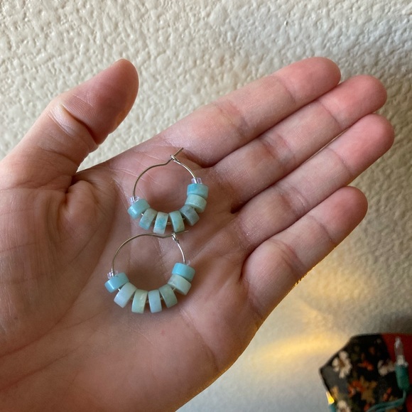 Handmade Jewelry - Handmade Artisan Amazonite Stone Hoop Earrings